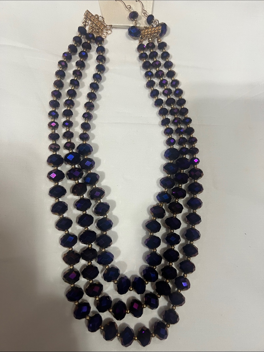 Elegant Triple-Strand Purple Bead Necklace - Brand